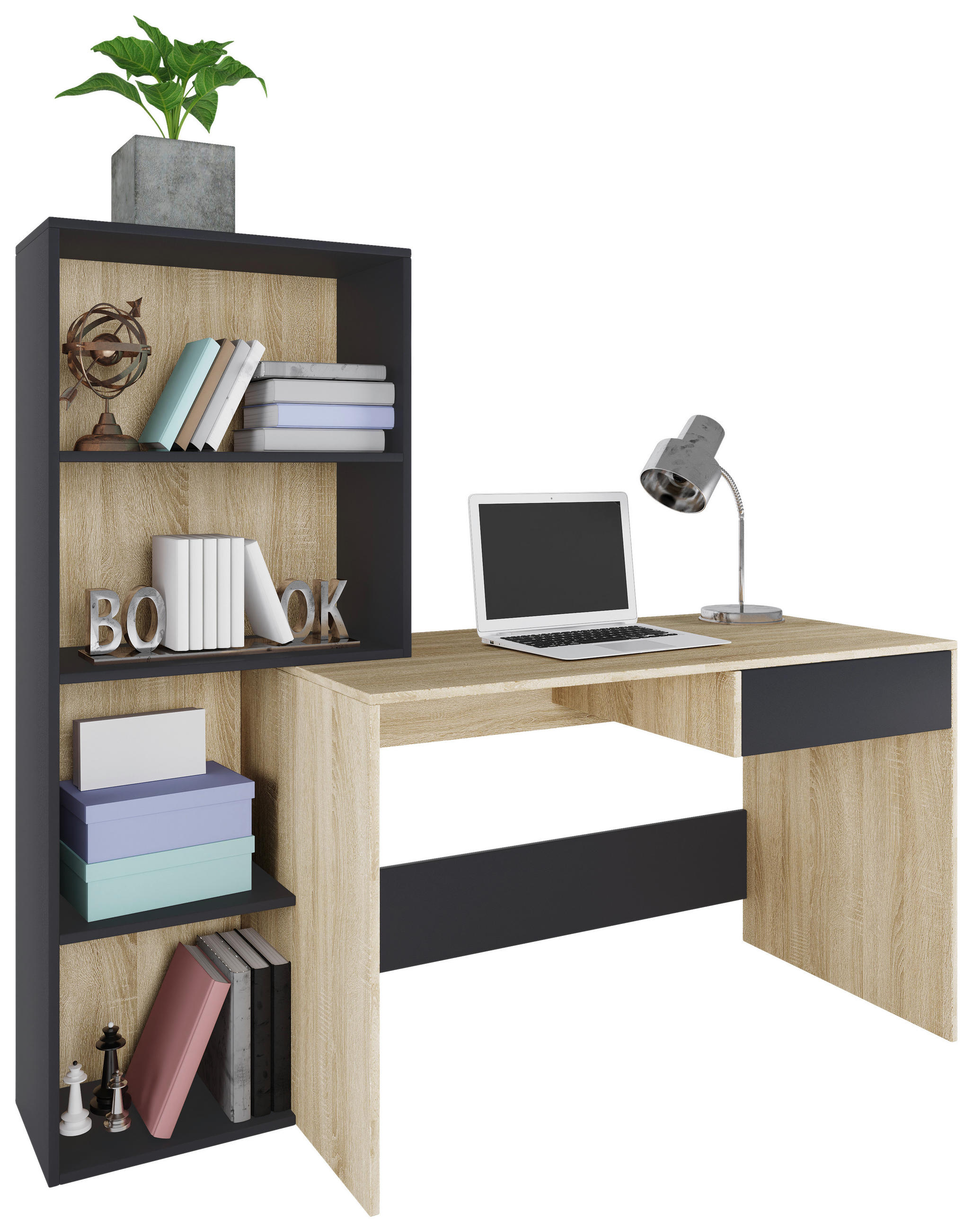 KOMBINOVANI RADNI STO  antracit, sonoma hrast   - sonoma hrast/antracit, Moderno, pločasti materijal (159/145/60cm) - Xora