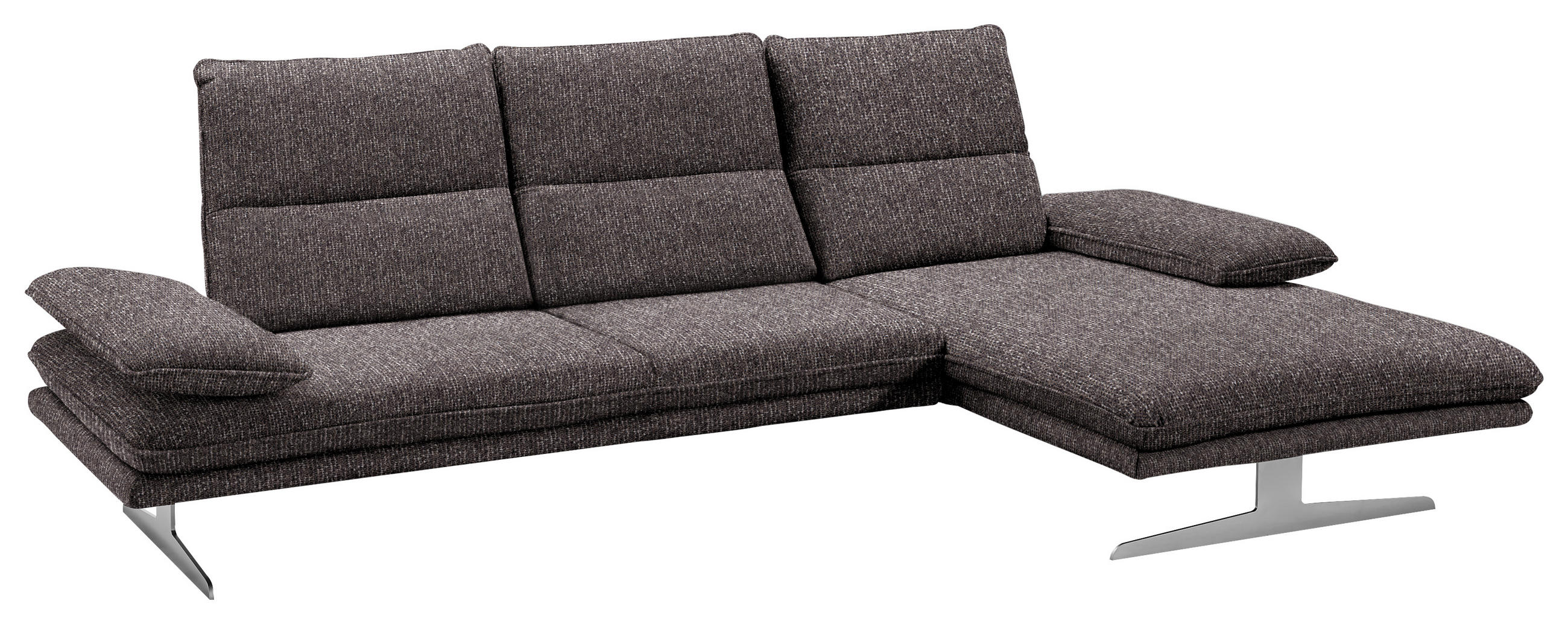 ECKSOFA Dunkelbraun - Edelstahlfarben/Dunkelbraun, Design, Textil/Metall (291/164cm) - Chilliano