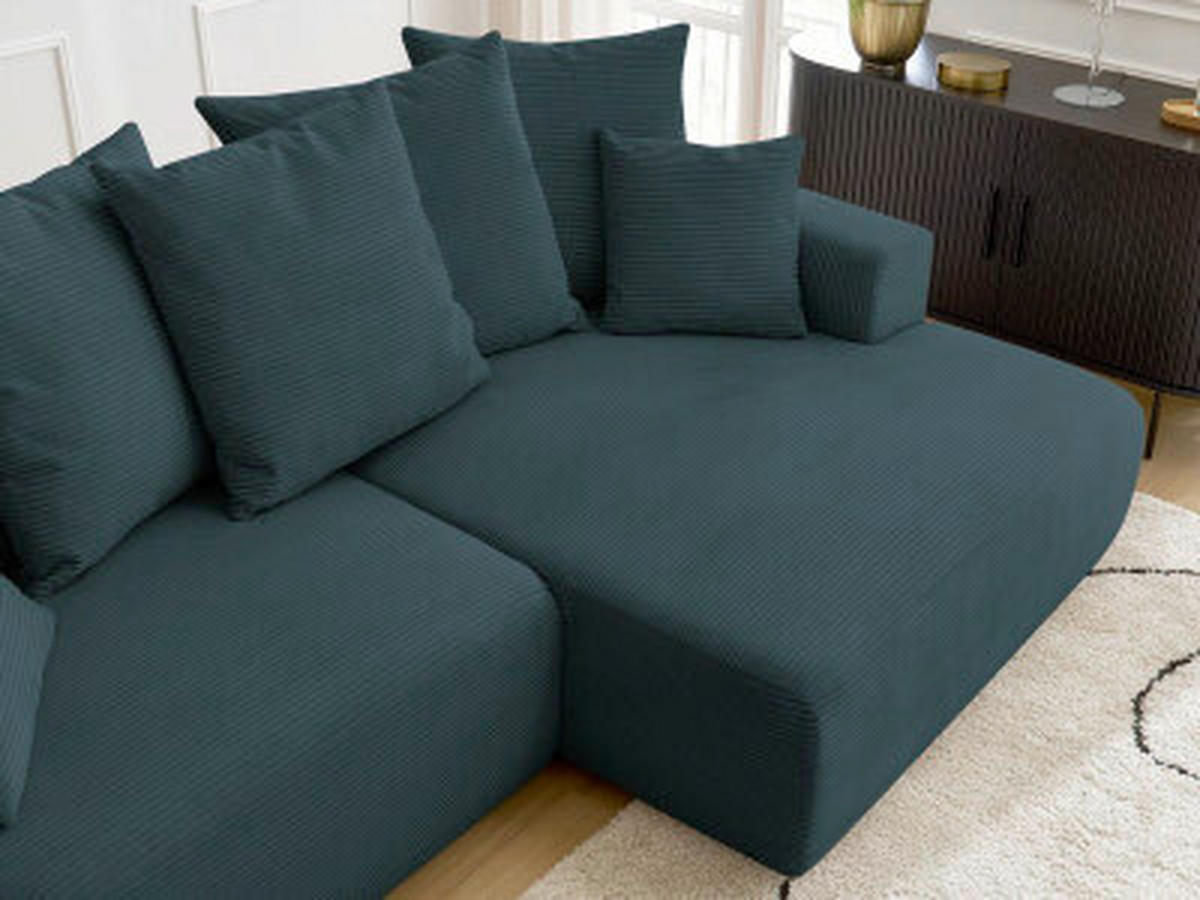 ECKSOFA Ottomane rechts  ATILLA Dunkelblau Cord  - Schwarz/Dunkelblau, MODERN, Kunststoff/Textil (244/149cm)