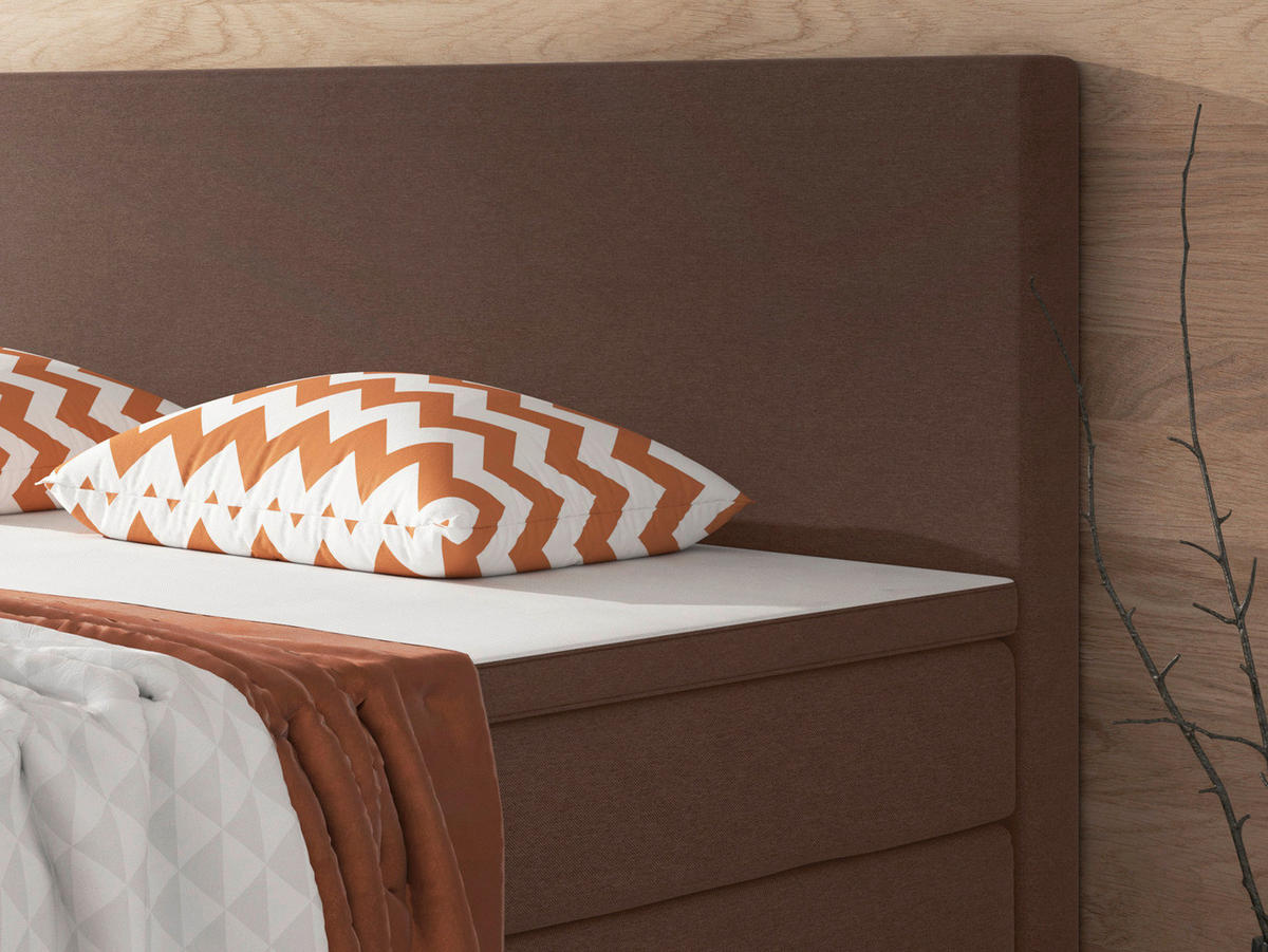 BOXSPRINGBETT 180/200 cm,  in Braun, Matratze, gepolstertes Kopfteil, Topper, H3 + H3 = fest  - Silberfarben/Braun, KONVENTIONELL, Textil/Metall (180/200cm) - MID.YOU
