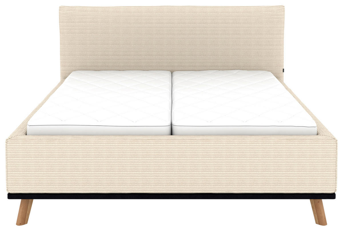POLSTERBETT Matratze, Lattenrost, Bettkasten 180/200 cm  in Creme  - Eichefarben/Creme, Design, Holz/Textil (180/200cm) - Musterring