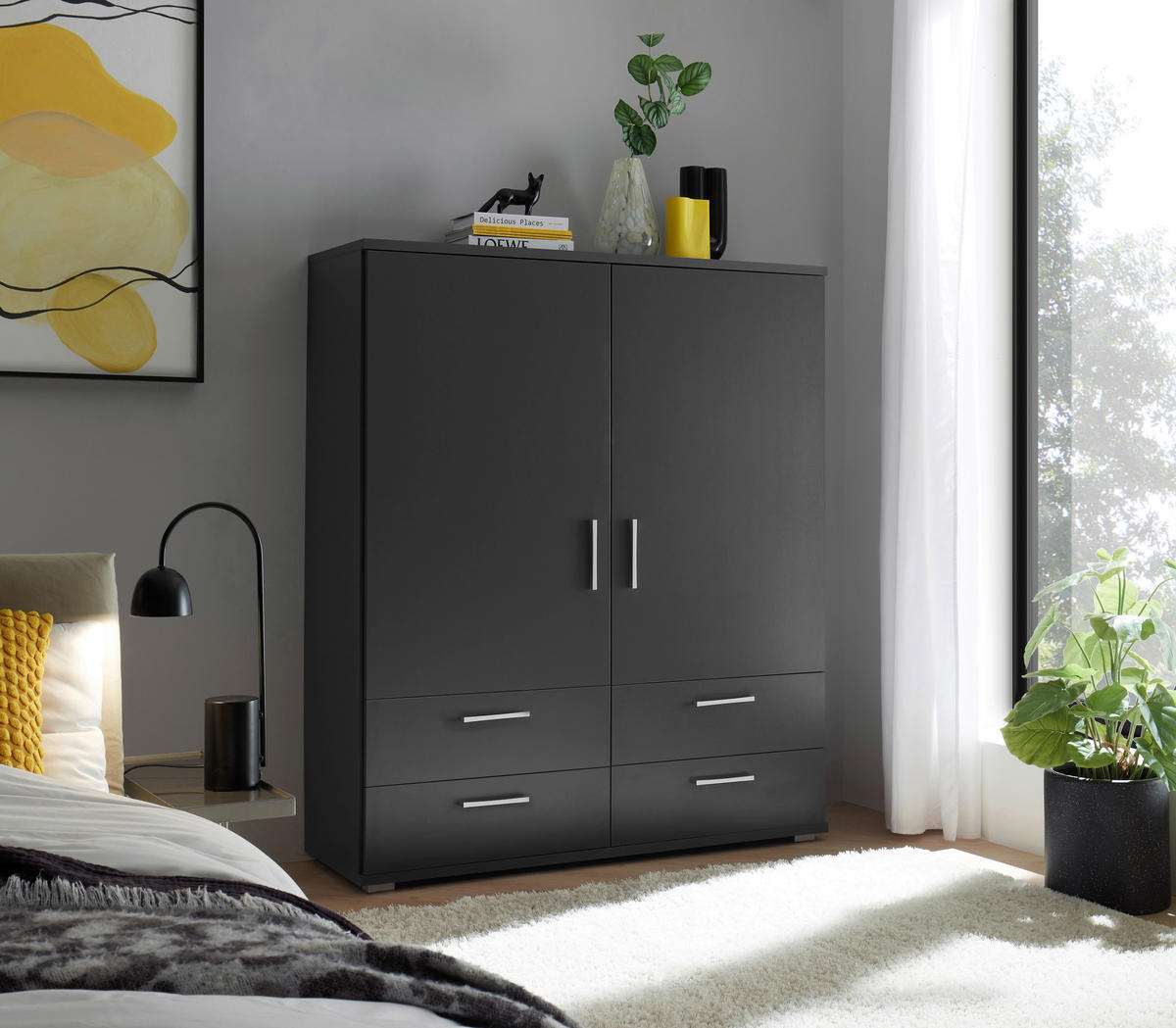 HÖG BYRÅ  120/140/38 cm 4 låda(or)  - aluminiumfärg/grafitfärgad, Klassisk, trämaterial/plast (120/140/38cm) - Carryhome