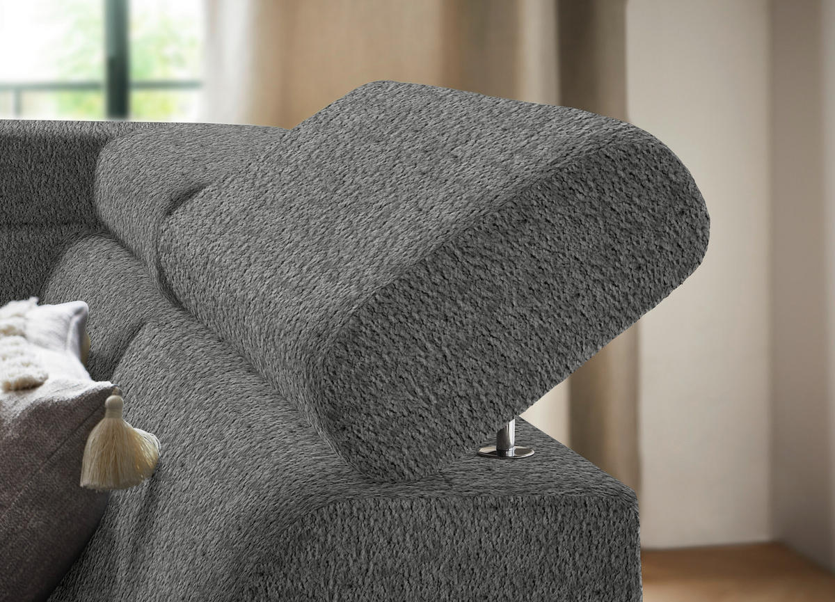 ECKSOFA in Teddystoff Grau  - Schwarz/Grau, Design, Textil/Metall (260/203cm) - Stylife