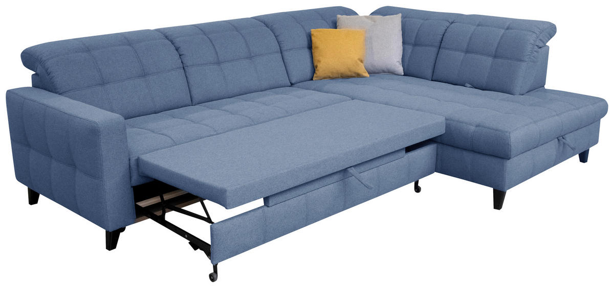 ECKSOFA in Webstoff Blau  - Blau/Schwarz, Design, Holz/Textil (297/216cm) - Xora