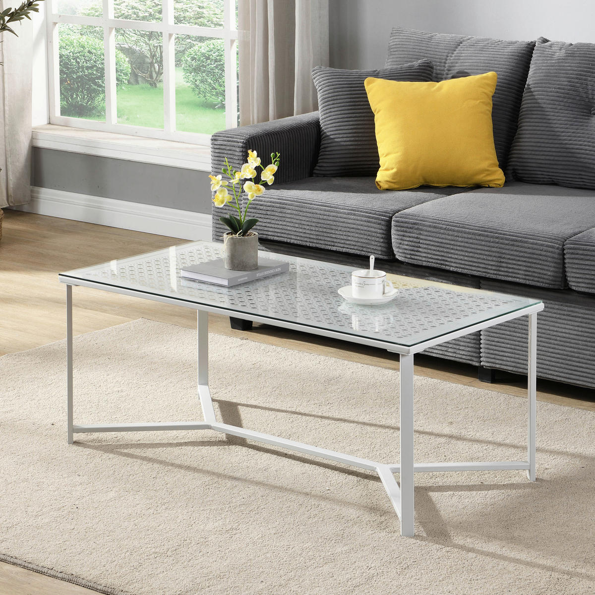COUCHTISCH in Glas 100/50/42 cm  - Weiß, Design, Glas/Metall (100/50/42cm) - MID.YOU