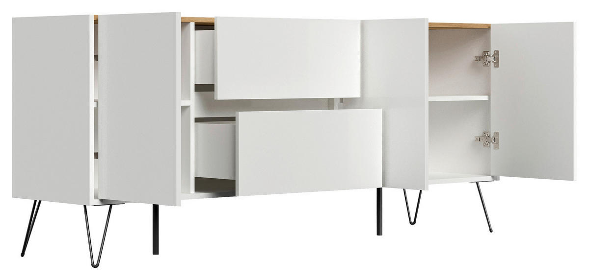 SIDEBOARD Posseik Industrial  in 177/75,8/42 cm  - Weiß Hochglanz/Eichefarben, Design, Holzwerkstoff/Metall (177/75,8/42cm) - P & B