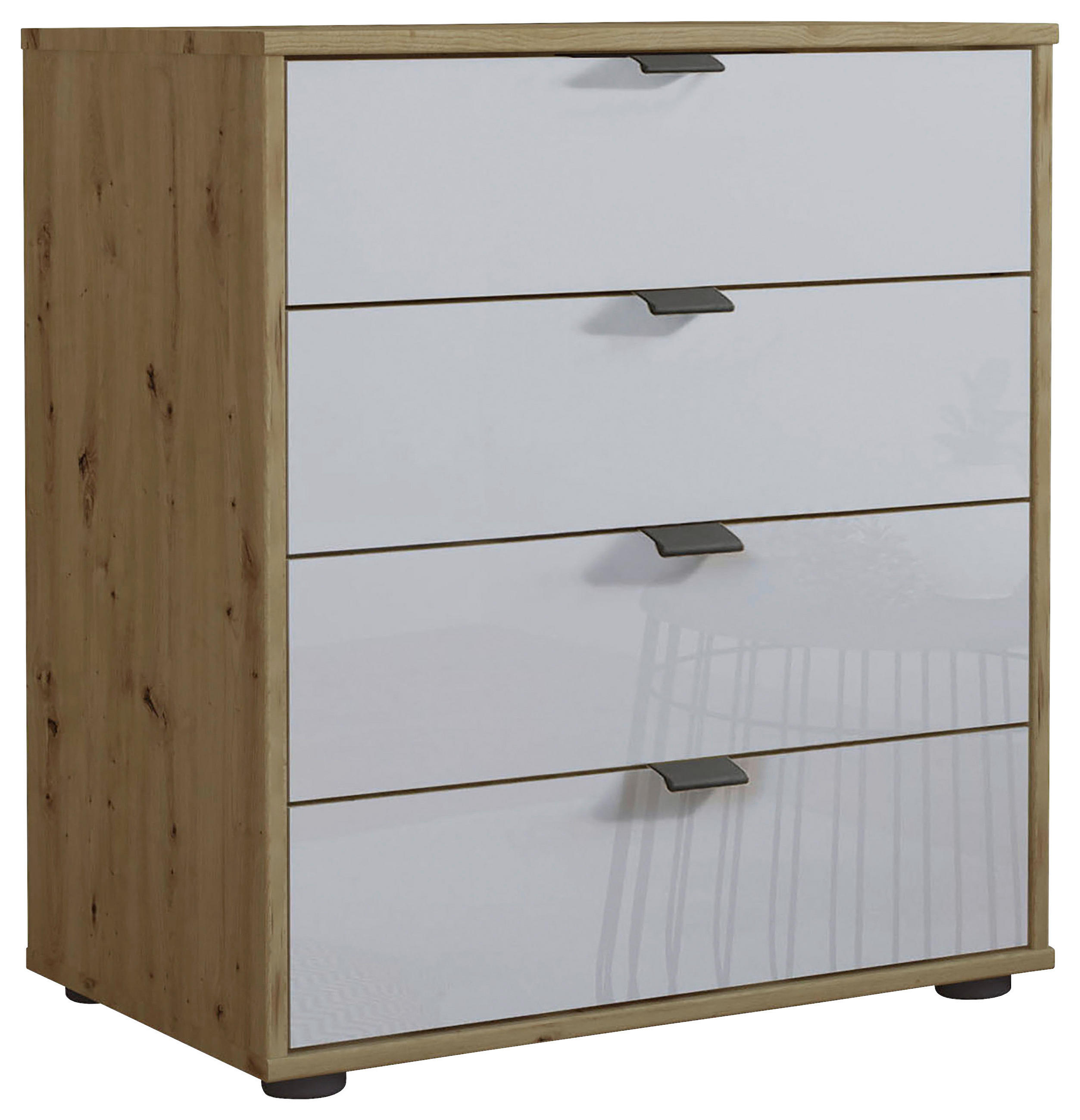KOMMODE , 60/70/43 cm, 4 Schublade(n)  - Schieferfarben/Eiche Bianco, KONVENTIONELL, Glas/Holzwerkstoff (60/70/43cm) - Dieter Knoll