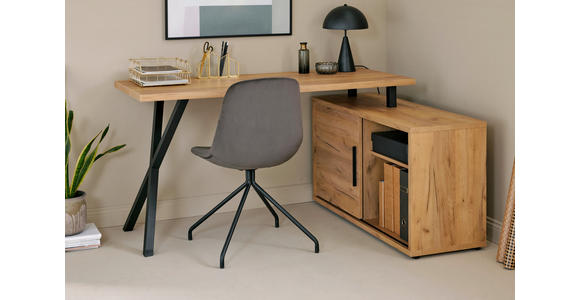 ECKSCHREIBTISCH 150/110/74 cm in Eichefarben - Eichefarben/Schwarz, MODERN, Holzwerkstoff/Metall (150/110/74cm) - Novel