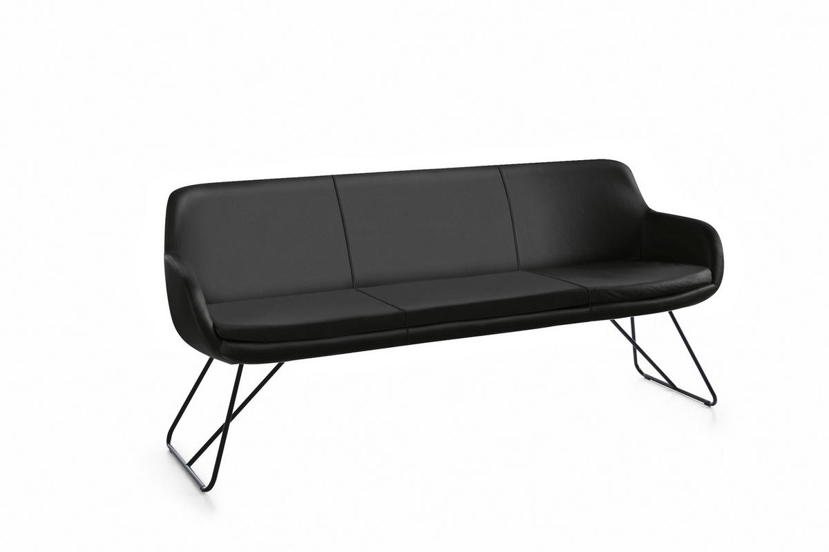 SITZBANK 180/87/65 cm Echtleder Schwarz Metall  - Schwarz, Design, Leder/Metall (180/87/65cm) - Musterring