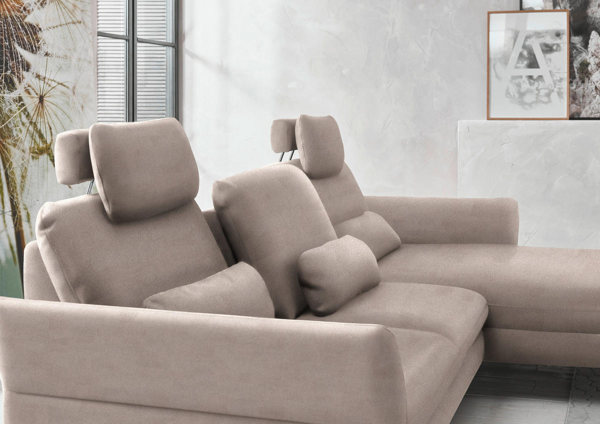 ECKSOFA in Velours Greige  306/179 cm  - Greige/Schwarz, Design, Textil/Metall (306/179cm) - Beldomo System