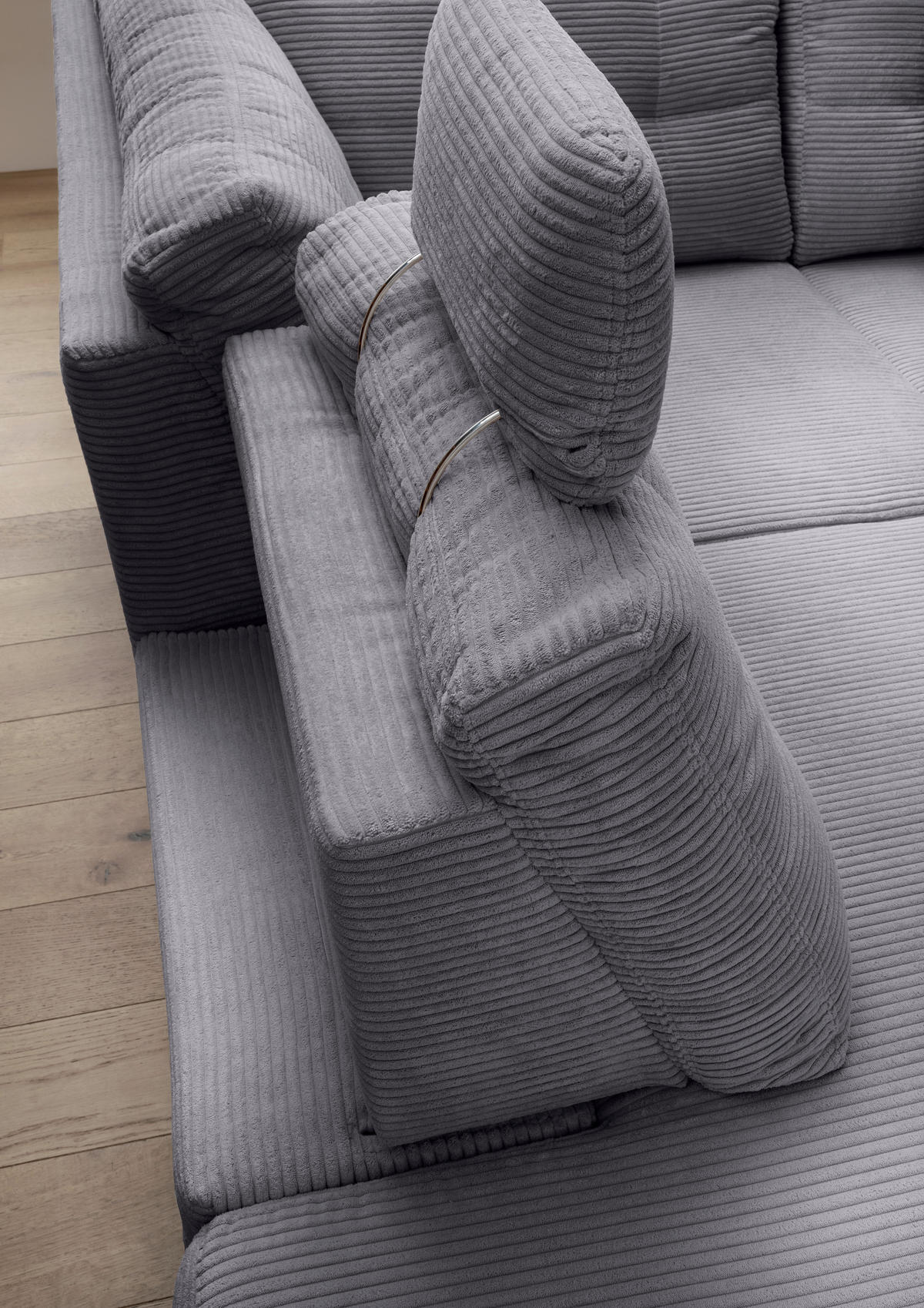 ECKSOFA in Cord Grau  - Naturfarben/Grau, Modern, Holz/Textil (270/176cm) - Livetastic