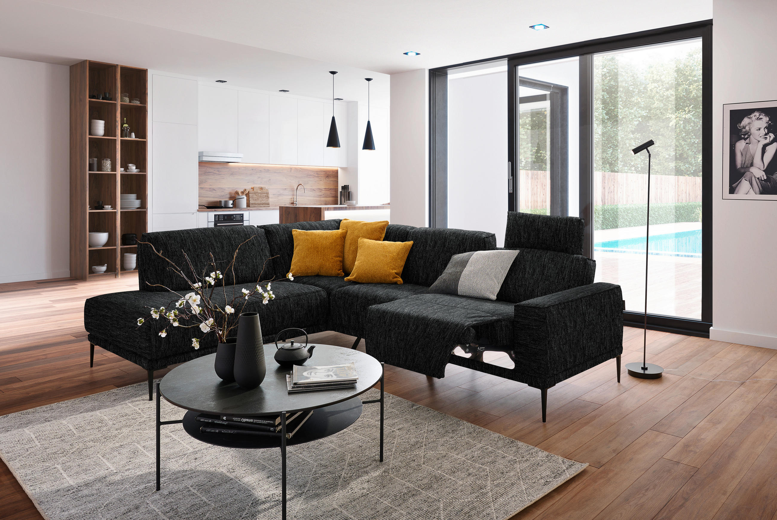 ECKSOFA in Flachgewebe Schwarz  210/260 cm  - Schwarz, Design, Textil/Metall (210/260cm) - Johann Jakob
