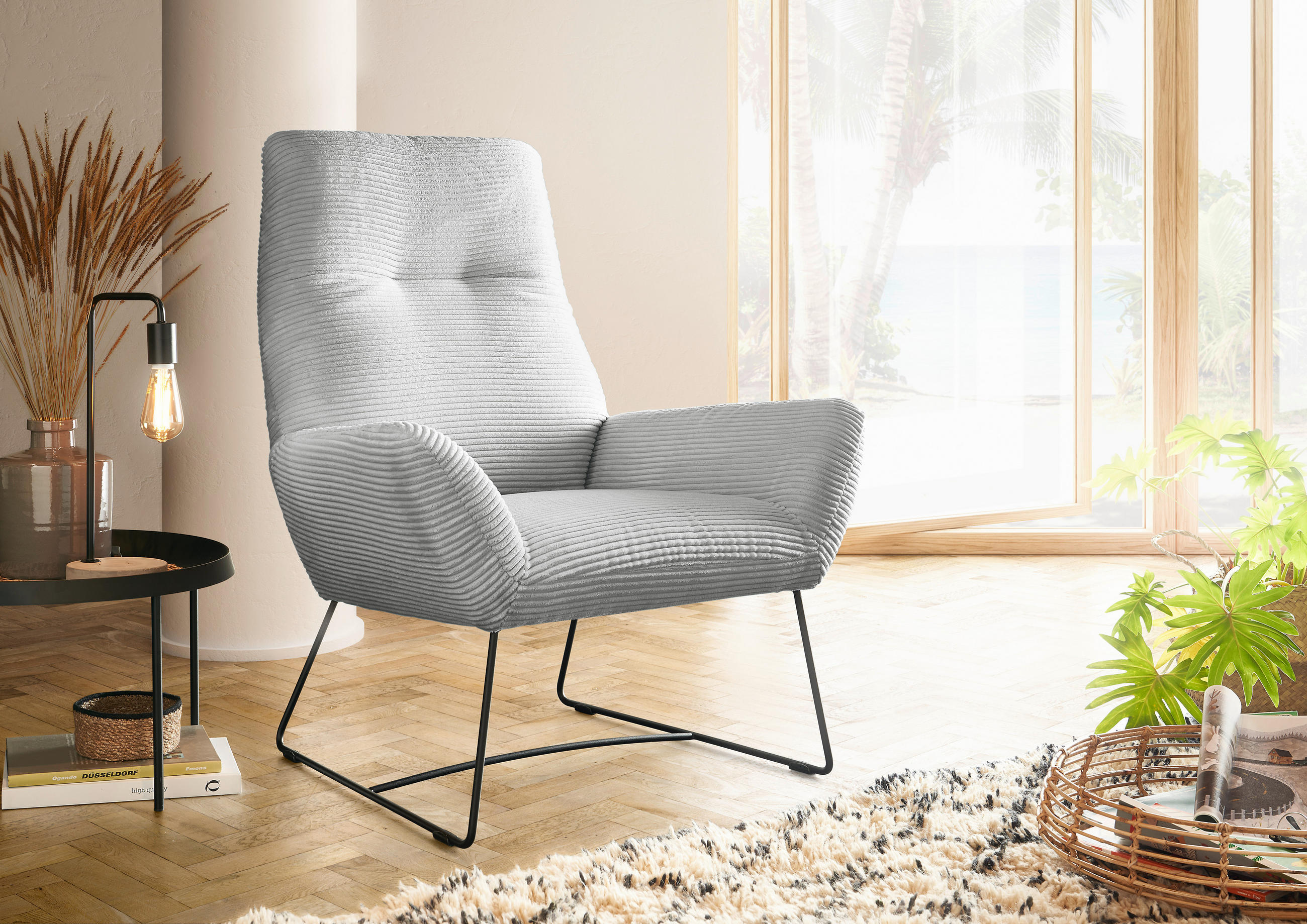 SESSEL in Cord Grau  - Schwarz/Grau, Design, Textil/Metall (82/102/81cm) - Hom`in