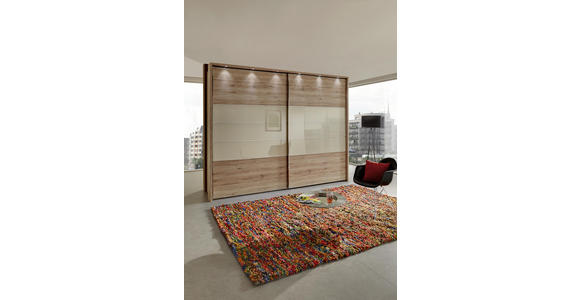 SCHWEBETÜRENSCHRANK in Eichefarben, Magnolie - Chromfarben/Eichefarben, KONVENTIONELL, Glas/Holzwerkstoff (300/236/68cm) - Voleo