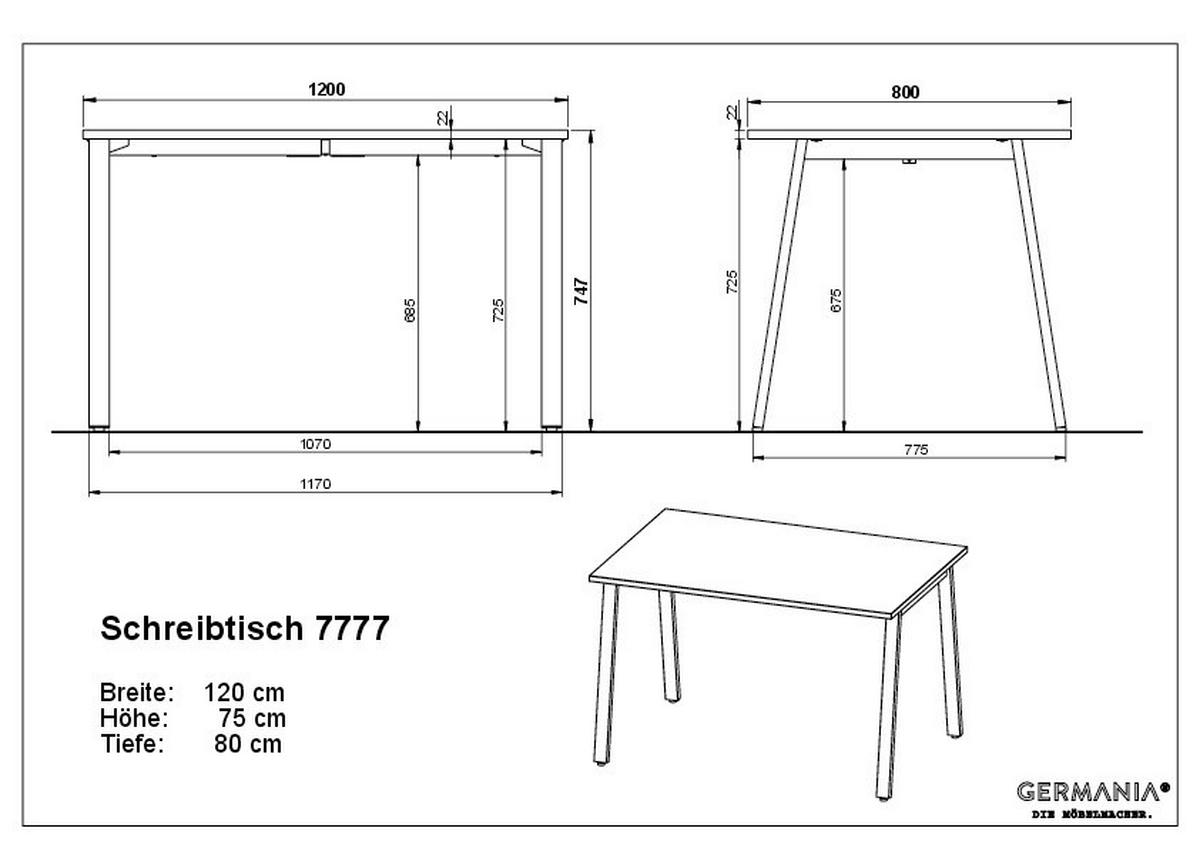 SCHREIBTISCH 120/80/75 cm  in Schwarz, Eichefarben  - Eichefarben/Schwarz, MODERN, Holzwerkstoff/Metall (120/80/75cm) - Novel
