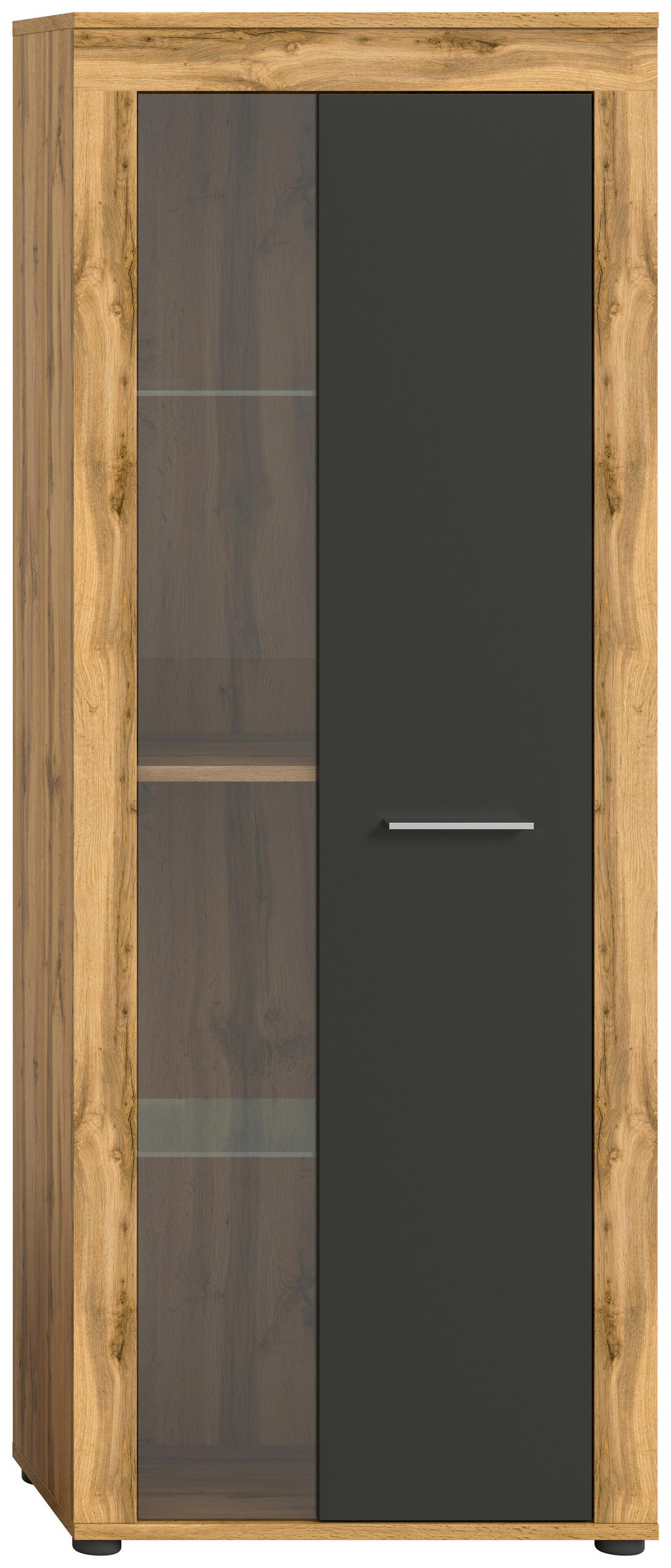 VITRINE Jam in Grau  - Eiche Wotan/Silberfarben, Design, Glas/Holzwerkstoff (60/159/35cm) - MID.YOU