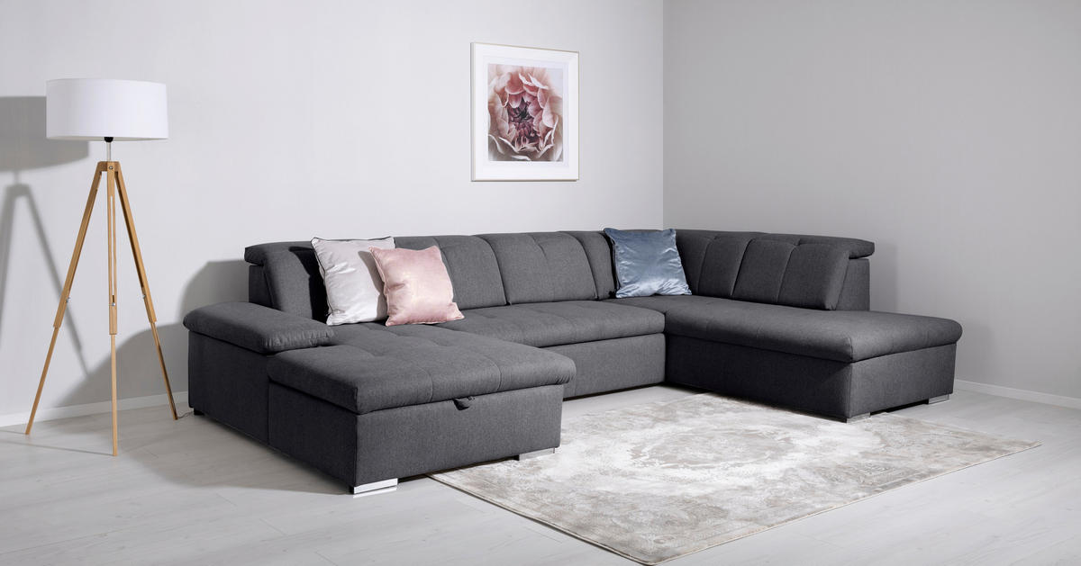 WOHNLANDSCHAFT Dunkelgrau  - Dunkelgrau/Grau, Design, Textil/Metall (173/328/215cm) - MID.YOU