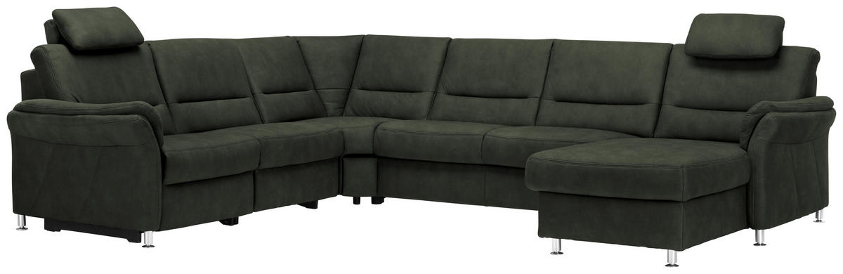 WOHNLANDSCHAFT  in Mikrofaser Dunkelgrün  - Dunkelgrün/Alufarben, KONVENTIONELL, Textil/Metall (262/335/173cm) - Beldomo System