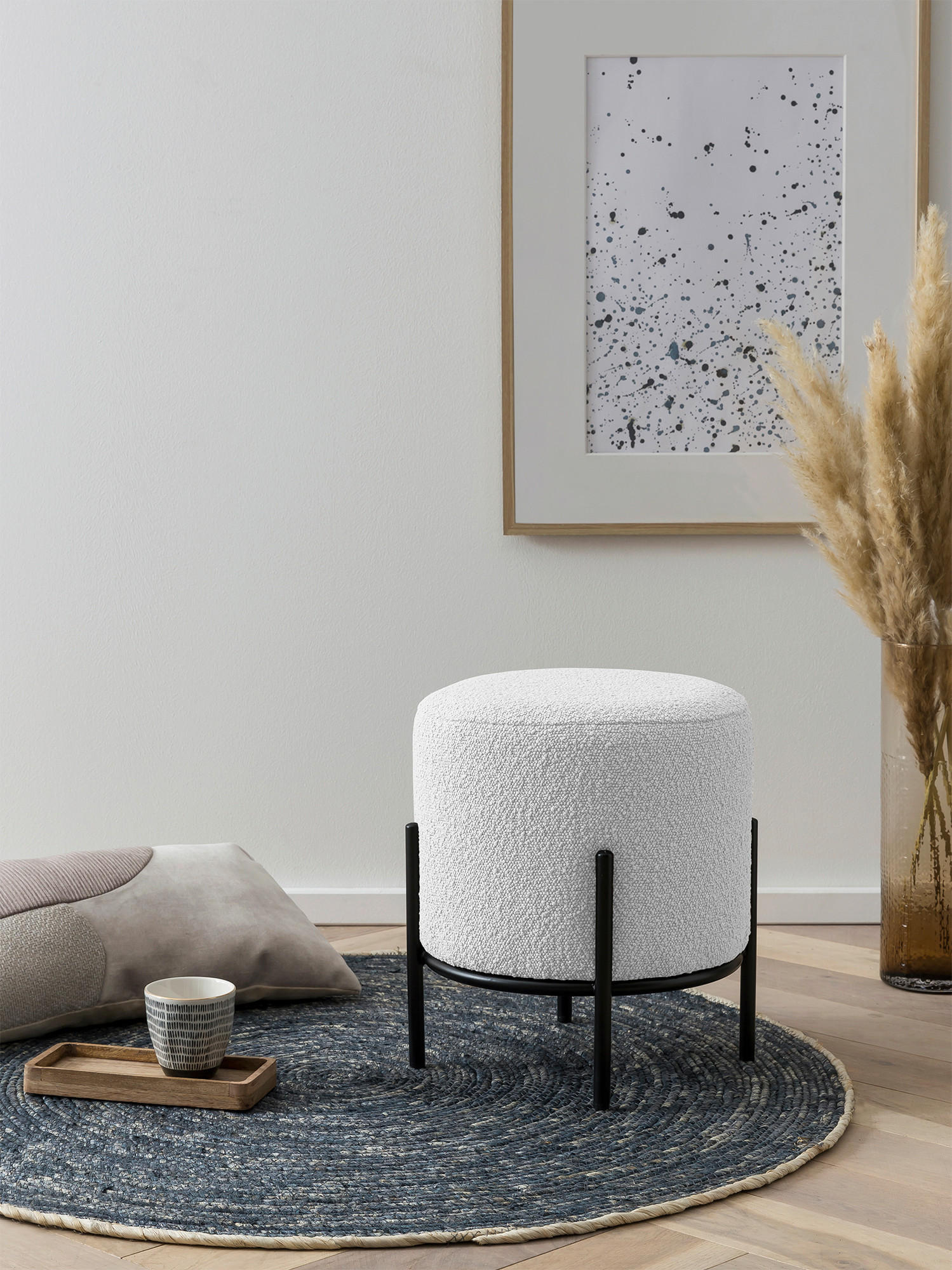 HOCKER in Textil Schwarz, Weiß  - Schwarz/Weiß, MODERN, Textil/Metall (35/38/35cm) - Livetastic