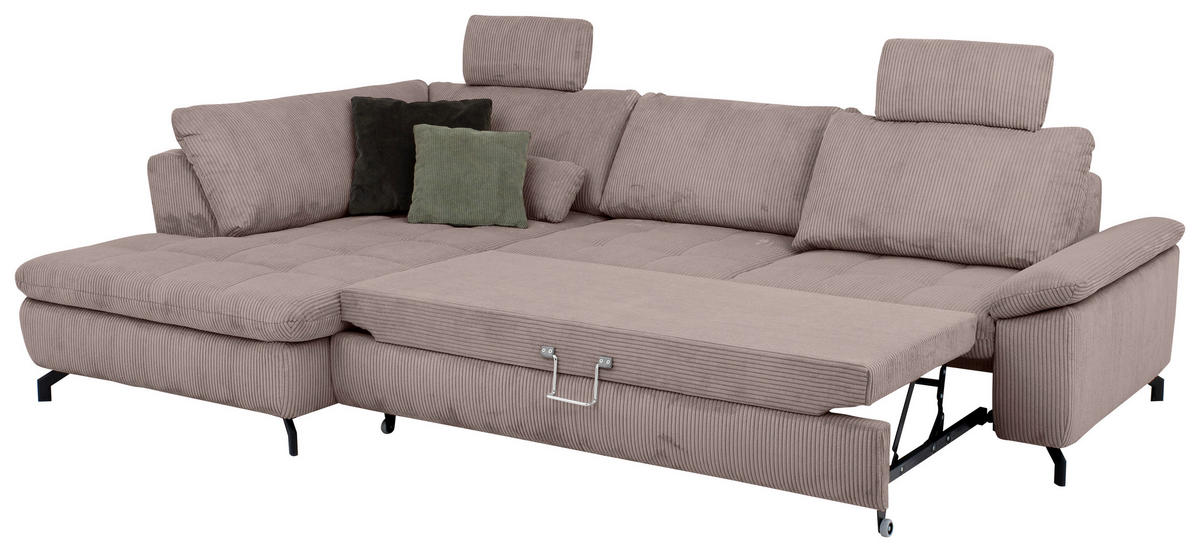 ECKSOFA in Cord, Velours Altrosa  - Schwarz/Altrosa, Design, Textil/Metall (197/291cm) - Beldomo Style