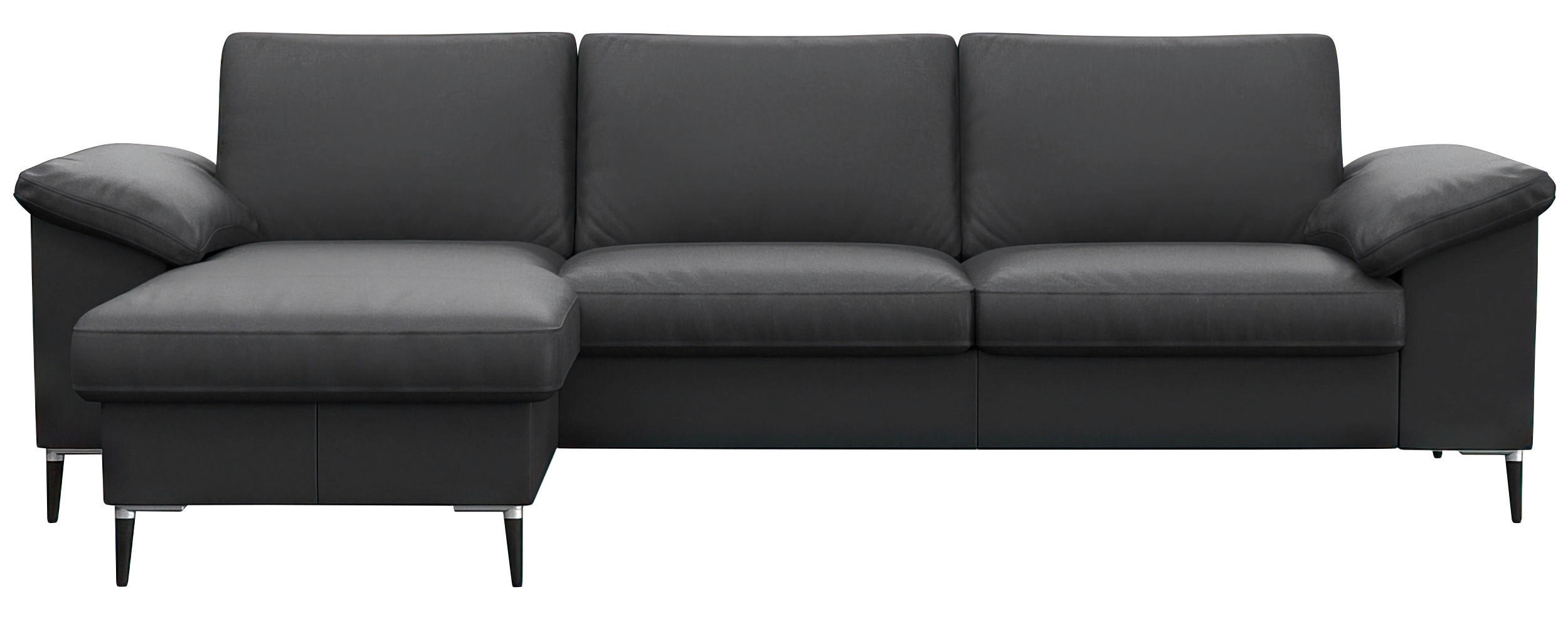 ECKSOFA Schwarz Echtleder  - Schwarz/Alufarben, Design, Leder/Metall (159/242cm) - Livetastic