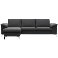 ECKSOFA Schwarz Echtleder  - Schwarz/Alufarben, Design, Leder/Metall (159/242cm) - Livetastic