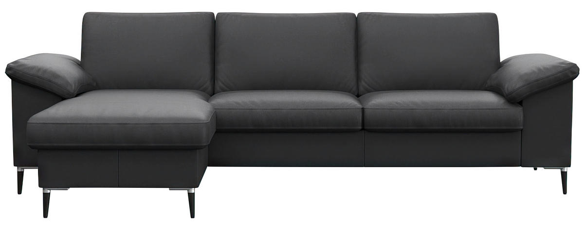 ECKSOFA Schwarz Echtleder  - Schwarz/Alufarben, Design, Leder/Metall (159/242cm) - Livetastic