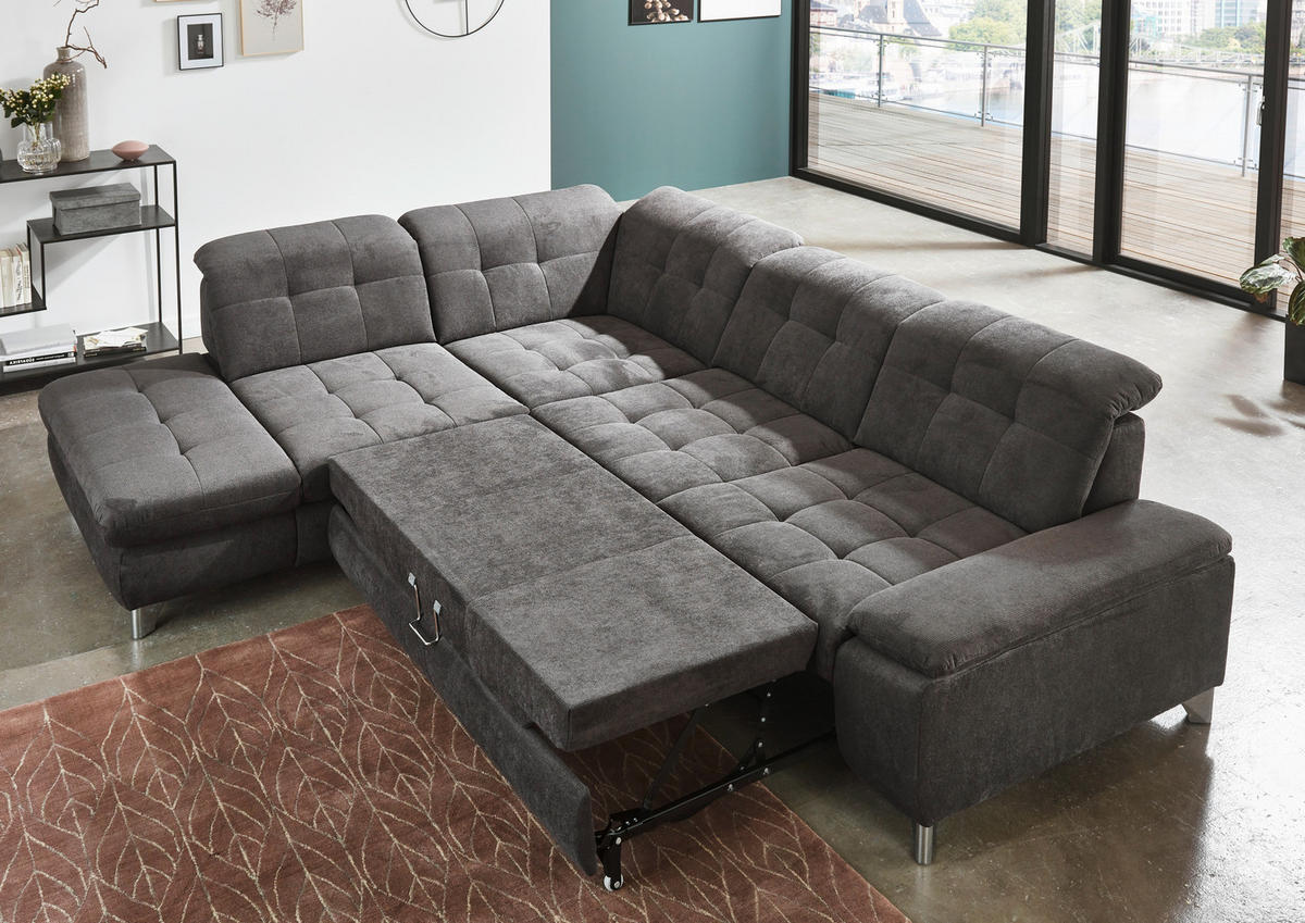 ECKSOFA in Chenille Grau  - Chromfarben/Grau, Design, Textil/Metall (260/310cm) - Beldomo Speed