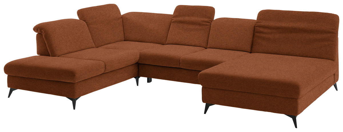 WOHNLANDSCHAFT Chenille Rostfarben  - Rostfarben/Schwarz, Design, Textil/Metall (255/369/198cm) - Beldomo Style