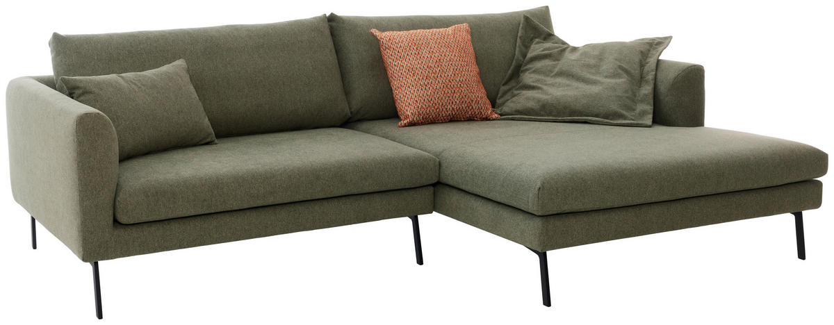 ECKSOFA Ottomane rechts  Dunkelgrün Flachgewebe  - Dunkelgrün/Schwarz, Design, Textil/Metall (267/175cm) - Musterring