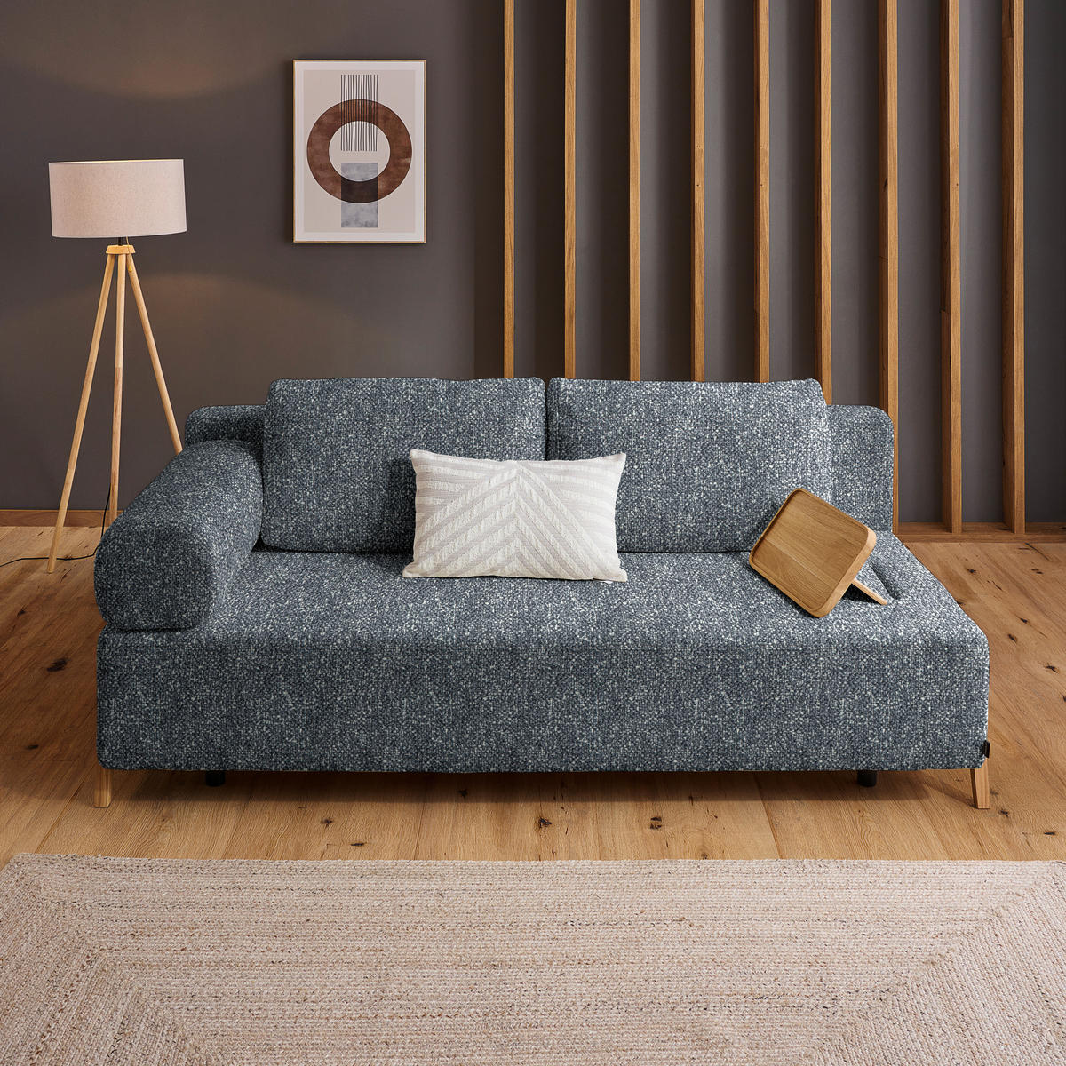 SCHLAFSOFA Bouclé Dunkelgrau  - Dunkelgrau/Naturfarben, Design, Holz/Textil (211/88/102cm) - Niels Andersson