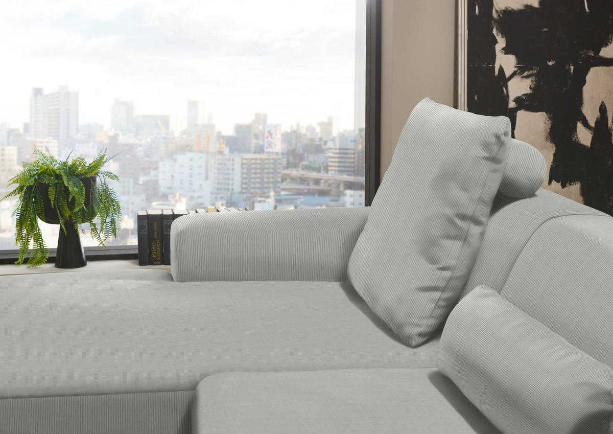 ECKSOFA in Feincord Silberfarben  - Silberfarben/Schwarz, Design, Kunststoff/Textil (174/302cm) - Beldomo Style