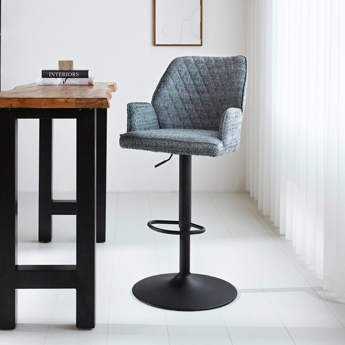 BARHOCKER-SET in Blau  - Blau/Schwarz, Design, Textil/Metall (54/100/58cm) - MID.YOU