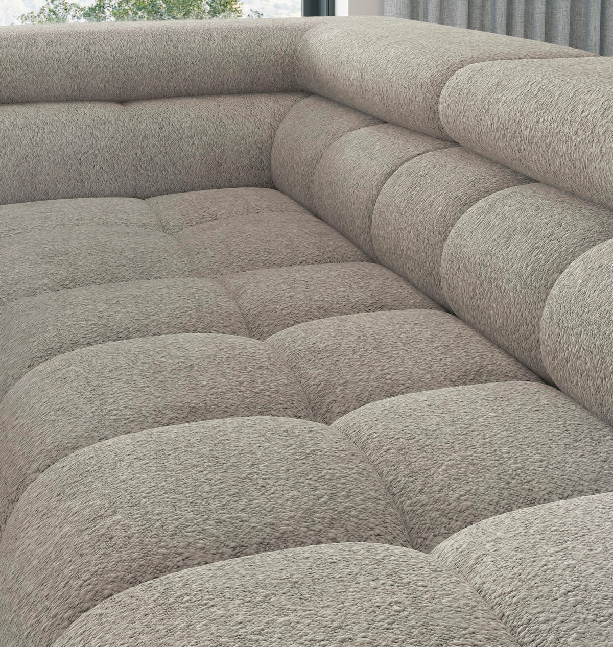 ECKSOFA FERUCCE in Teddystoff Beige  200/276 cm  - Beige/Schwarz, Design, Textil/Metall (200/276cm) - MID.YOU
