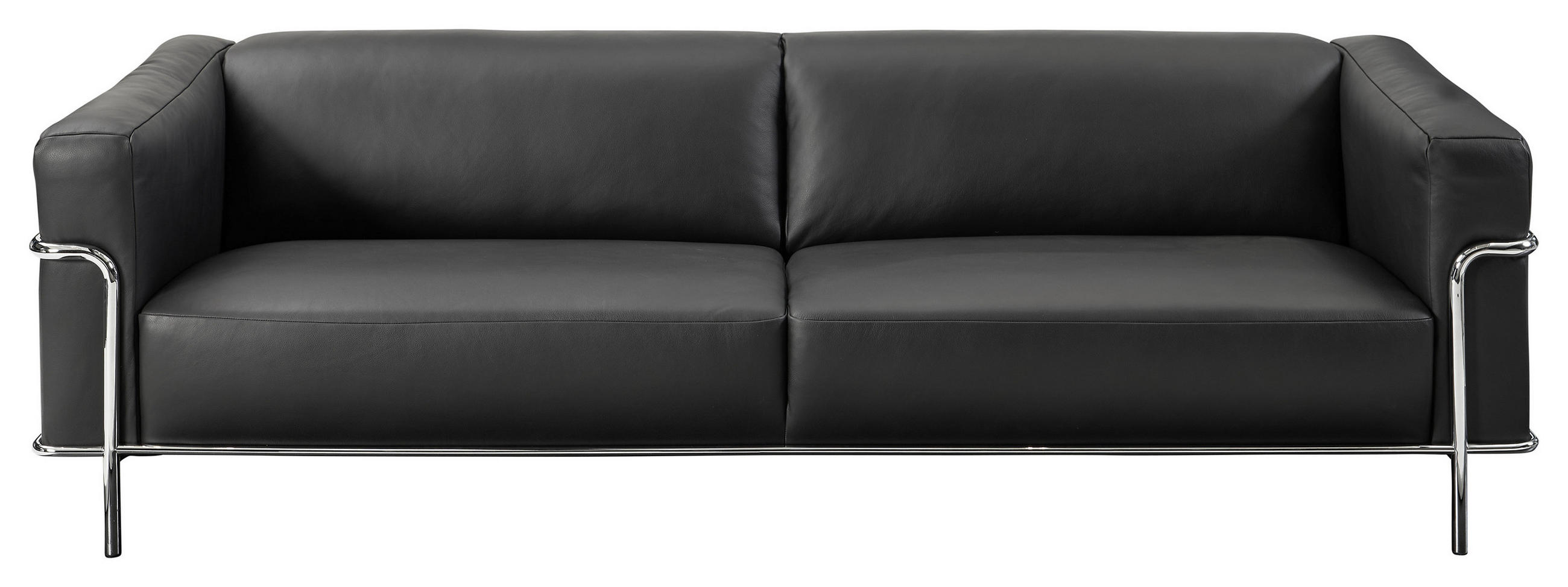 3-SITZER-SOFA Echtleder Schwarz  - Chromfarben/Schwarz, Design, Leder/Metall (236/67/96cm) - Johann Jakob