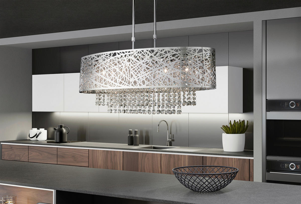 HÄNGLAMPA Mica 81/30/55 cm  - kromfärg, Modern, metall/glas (81/30/55cm)