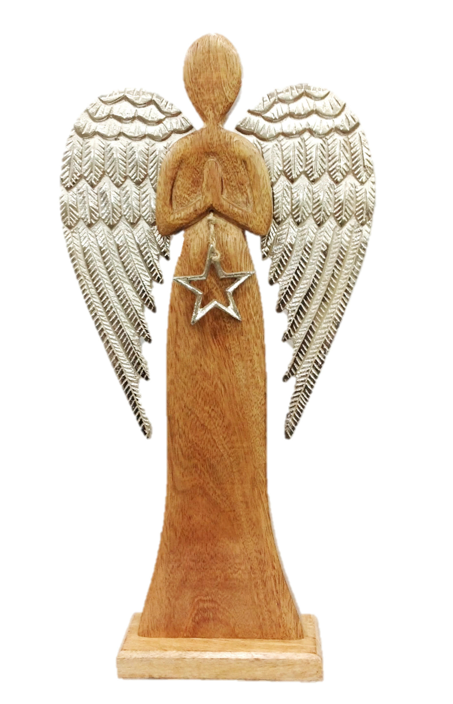 DEKORAČNÝ ANJEL - hnedá/strieborná, Lifestyle, kov/drevo (15/33/6,5cm) - X-Mas