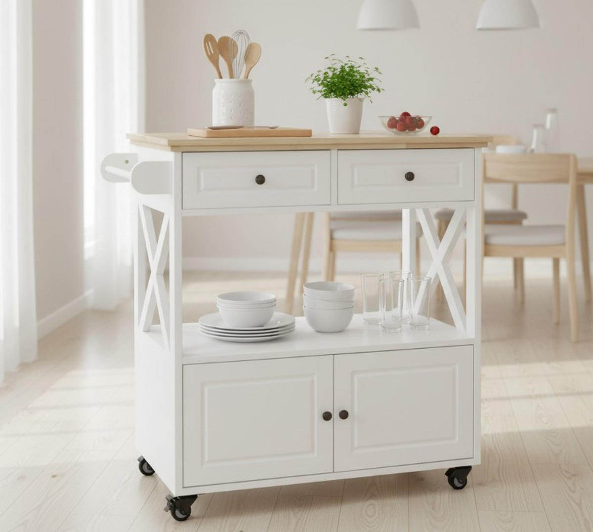 SERVIERWAGEN , Weiss  - Weiss/Schwarz, Basics, Holz/Holzwerkstoff (88/88/47cm) - MID.YOU