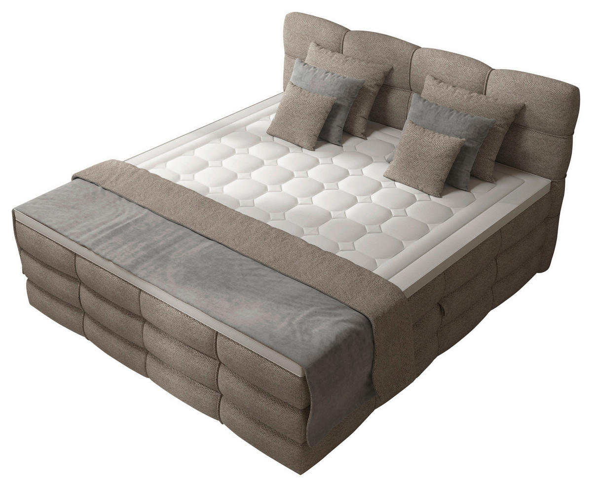 BOXSPRINGBETT 160/200 cm,  in Sandfarben, gepolstertes Kopfteil, Bettkasten, Topper, Matratzen, H3 + H3 = fest  - Sandfarben/Schwarz, Design, Kunststoff/Textil (160/200cm) - Chameo