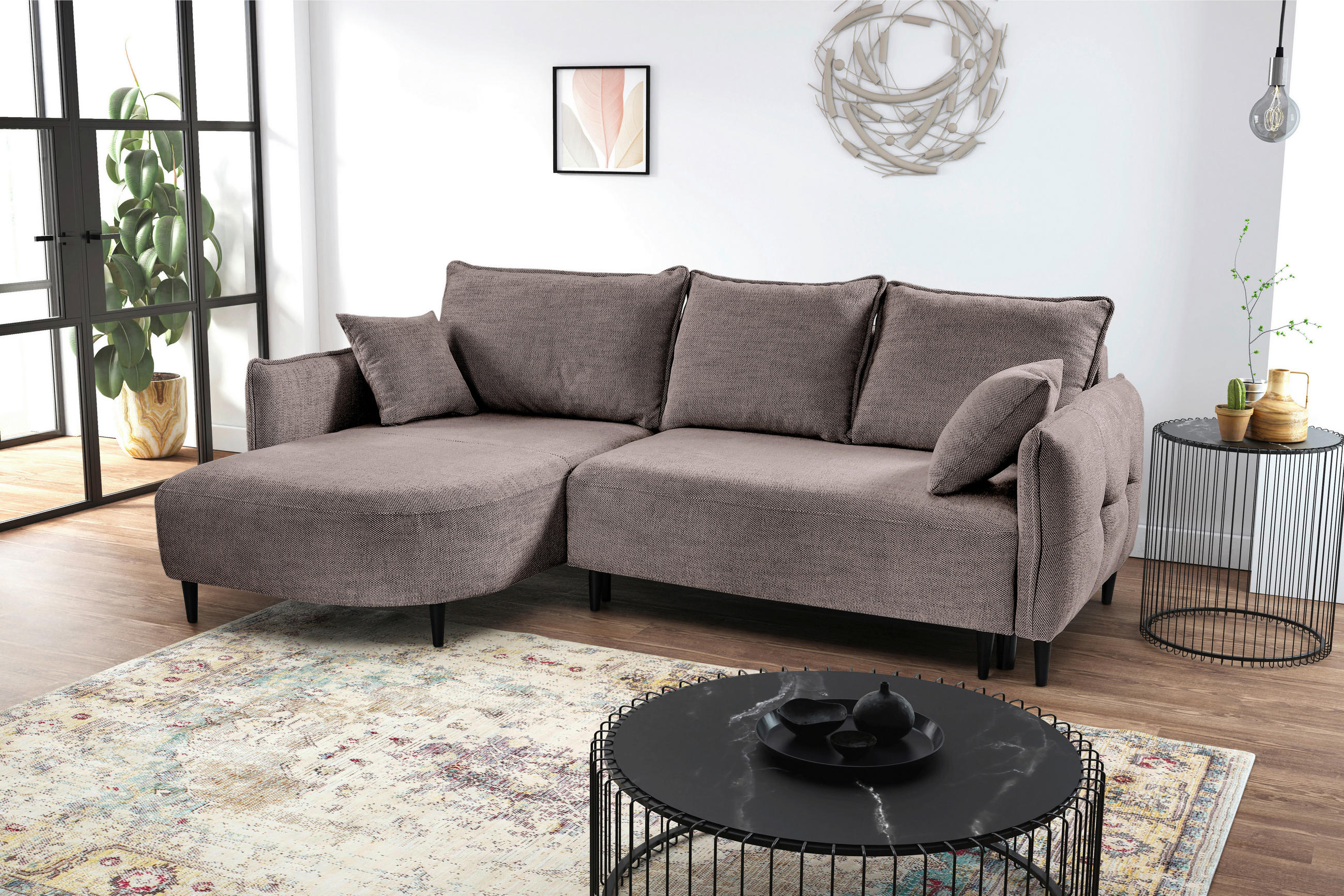 ECKSOFA in Struktur Taupe  - Taupe/Schwarz, Design, Holz/Textil (165/244cm) - MID.YOU