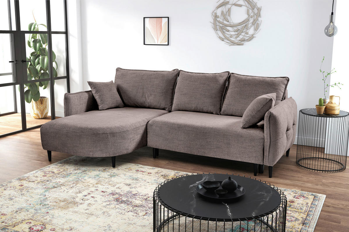 ECKSOFA in Struktur Taupe  - Taupe/Schwarz, Design, Holz/Textil (165/244cm) - MID.YOU