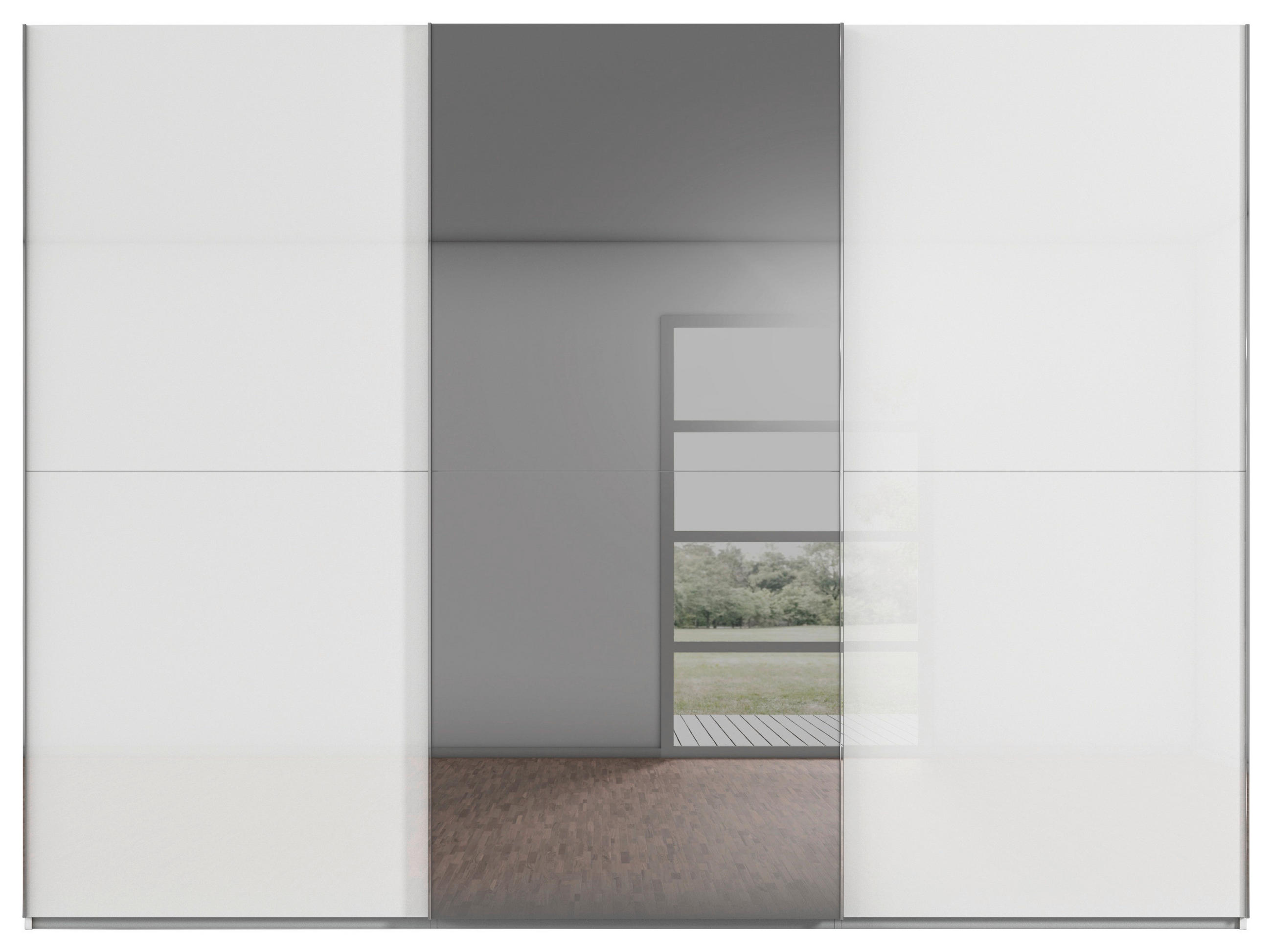 Schwebetürenschrank Mit Spiegel 301cm Fifty Weiß
