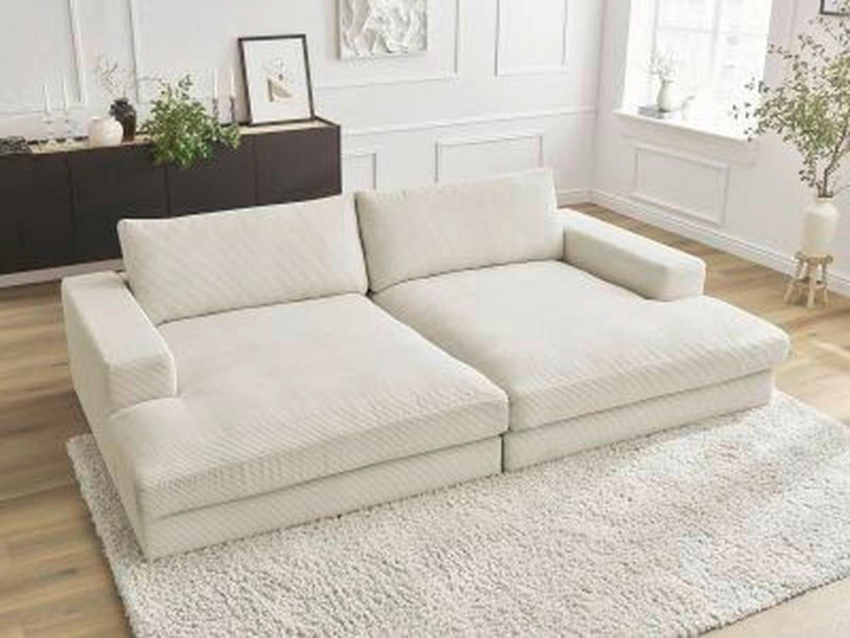BIGSOFA LEONARD Cord Beige  - Beige/Schwarz, MODERN, Kunststoff/Textil (274/77/159cm)