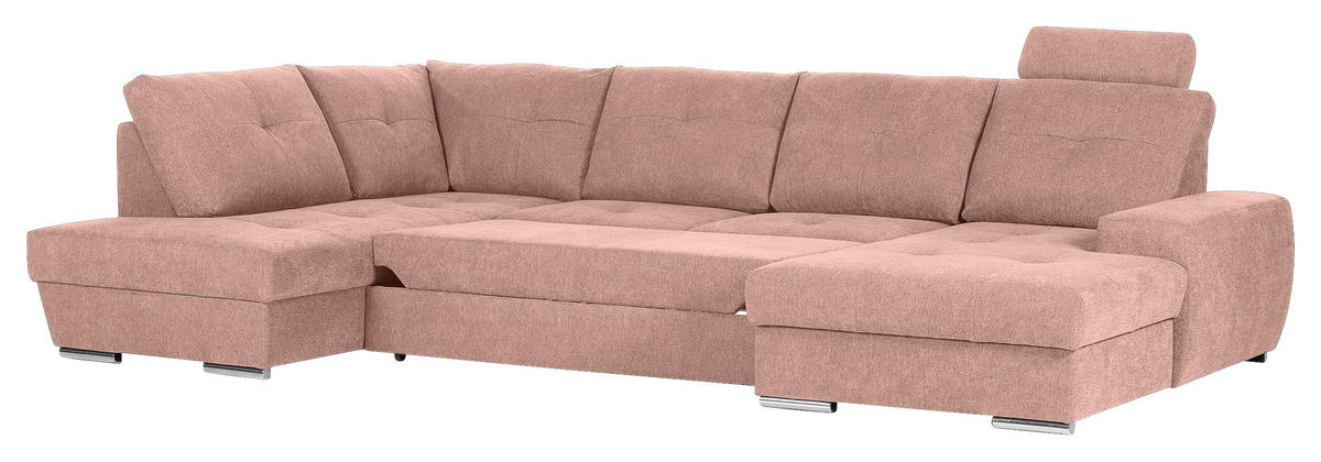 WOHNLANDSCHAFT in Flachgewebe Altrosa  - Chromfarben/Altrosa, Konventionell, Kunststoff/Textil (217/338/180cm) - Hom`in