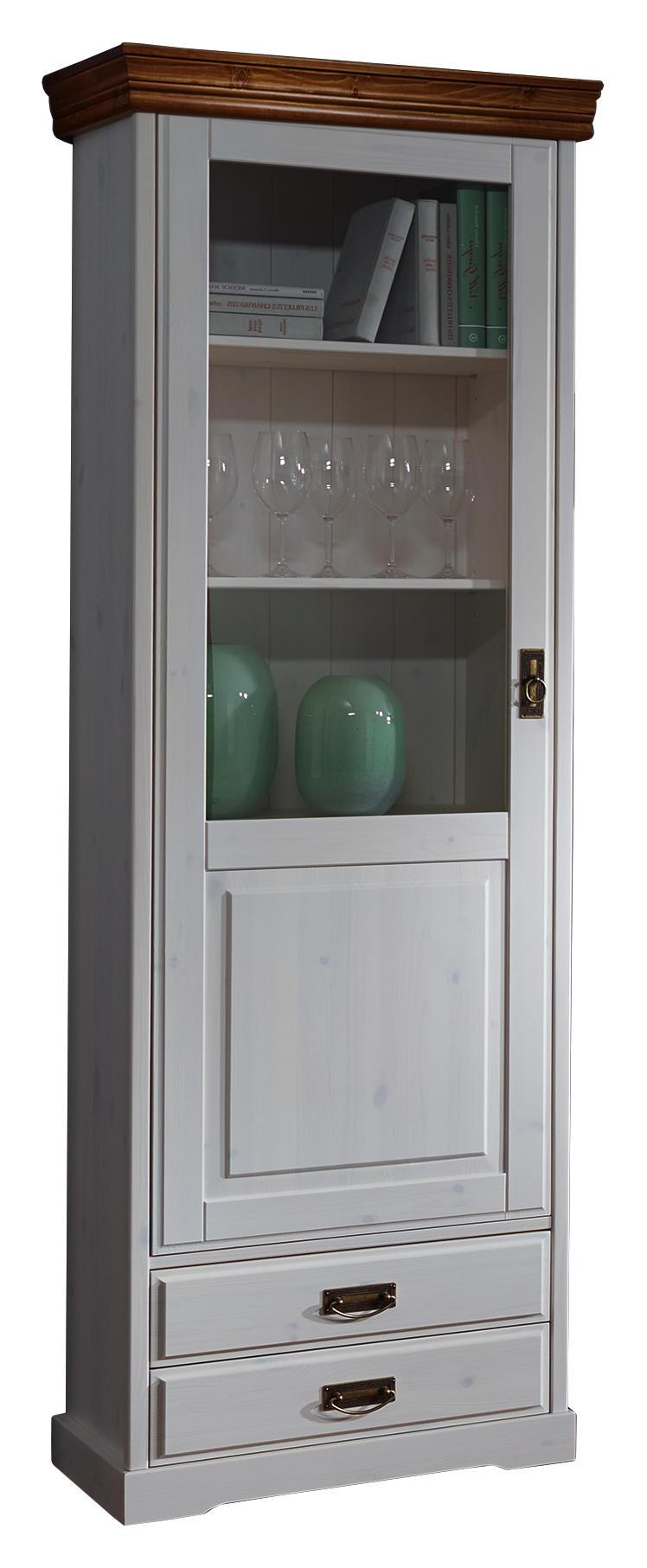 Vitrine in massiv Kiefer Weiß, Kieferfarben