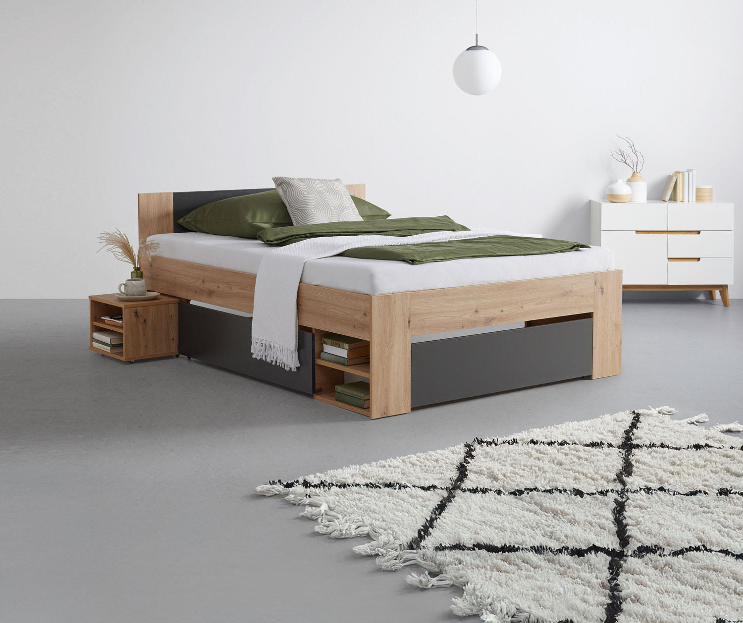 KREVET     hrast Artisan  - hrast Artisan, Moderno, drvni materijal/koža (120/200cm)