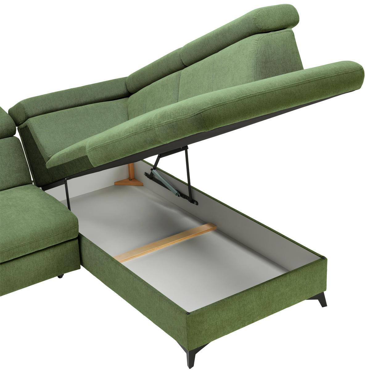 Ecksofa inkl. Funktionen in Chenille Hellgrün  - Schwarz/Hellgrün, Design, Textil/Metall (260/203cm) - Stylife