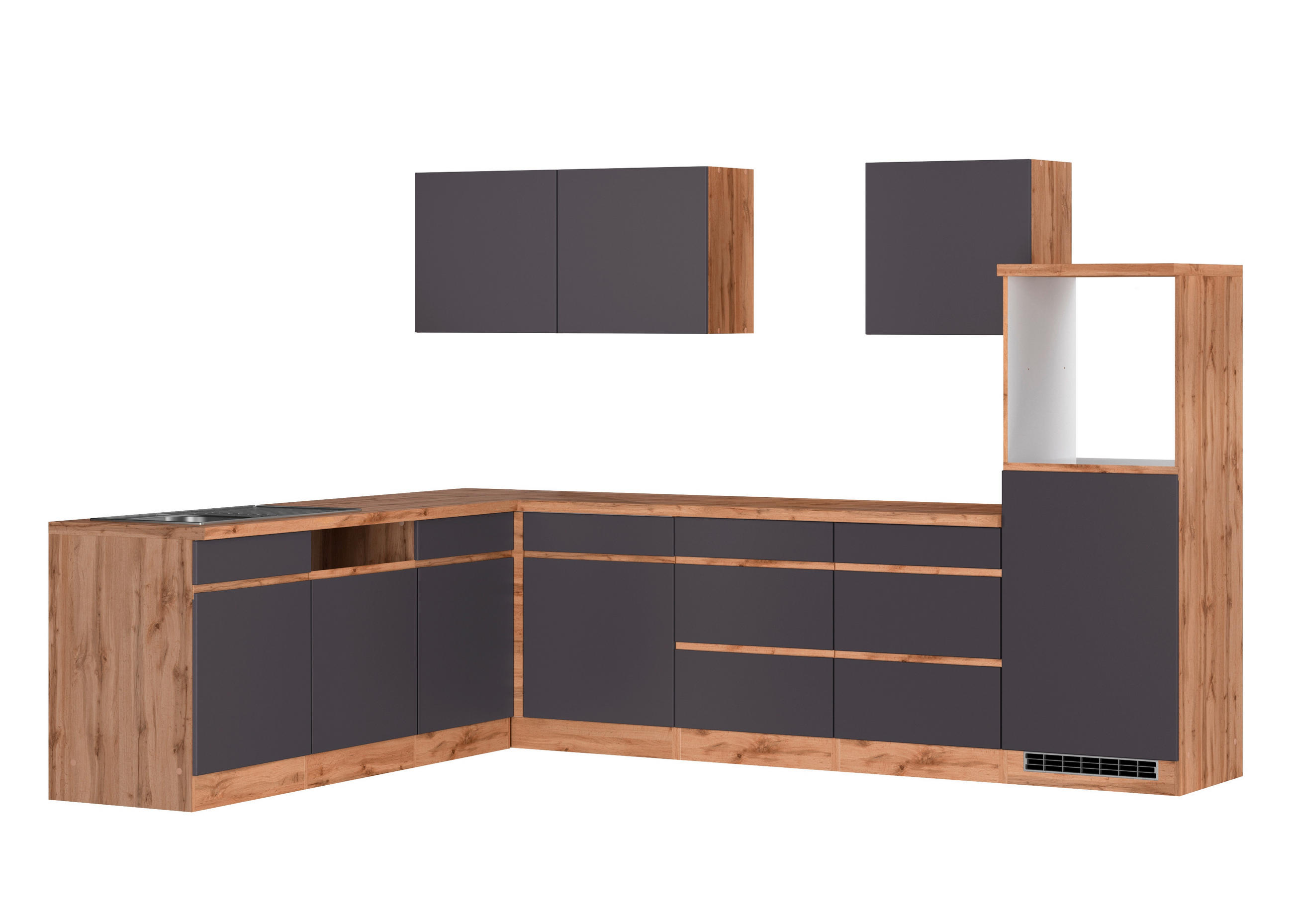KÜCHENLEERBLOCK 300 cm   in Grau, Eiche Wotan  - Eiche Wotan/Grau, Design, Holzwerkstoff (300cm) - Held
