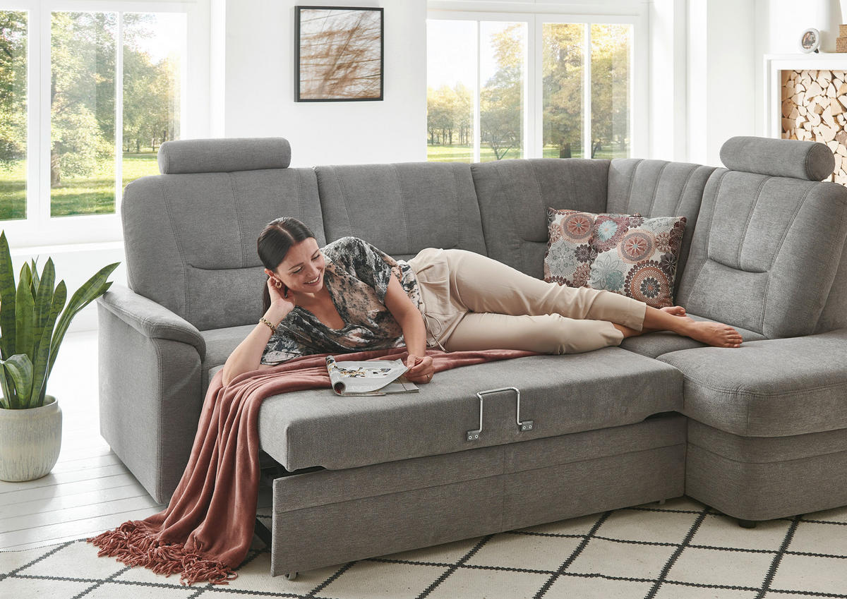 ECKSOFA Grau Chenille  - Schwarz/Grau, KONVENTIONELL, Kunststoff/Textil (235/185cm) - Beldomo Comfort