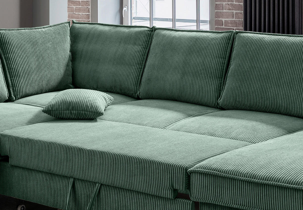 WOHNLANDSCHAFT in Cord Dunkelgrün  - Dunkelgrün/Schwarz, Modern, Textil/Metall (198/309/150cm) - MID.YOU
